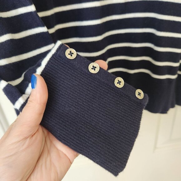 Nautica Navy & White Anchor Striped Sweater Preppy Prep Fisherman Coastal Cute - Picture 4 of 9